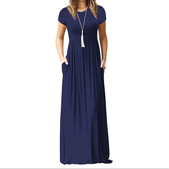 Short Sleeve Maxi Dress Navy Blue 
